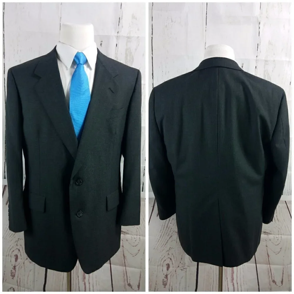 Hart Schaffner Marx Custom Made 44R Charcoal Striped Suit Blazer Sport Coat